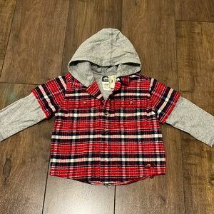 Roots plaid shirt with attached hoodie, size 2T
